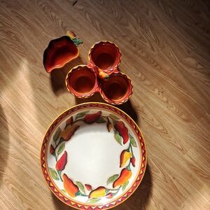 Vibrant Ceramic Serveware Set with Red and Yellow Accents